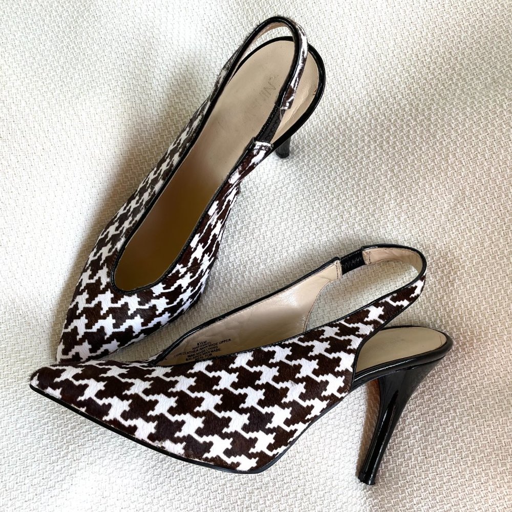 Worn Once Sz 8.5 Sexy Houndstooth Cow Hair Nine West Heels Slingbacks Sandals